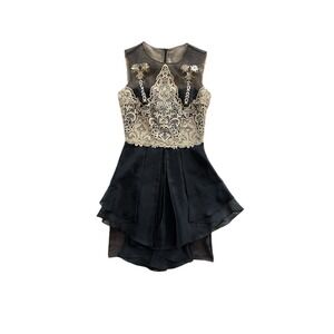 NWT Marchesa Notte Embroidered Dress Gold Black Ethereal Fairy Party Cocktail‎ 4